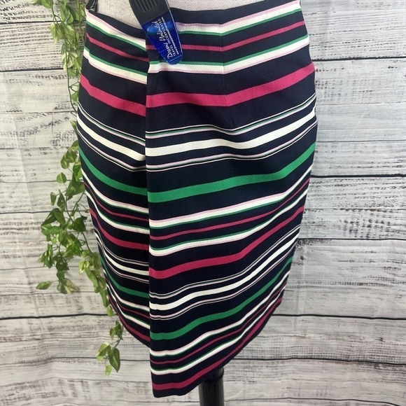 Talbots Skirt size 10 Petite Navy Blue Pink Striped Knee A Line Stretch Modest - Picture 10 of 11